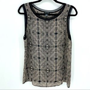 Club Monaco Abstract Silk Top Sleeveless Black Patterned Design Hi-Low Shirt
